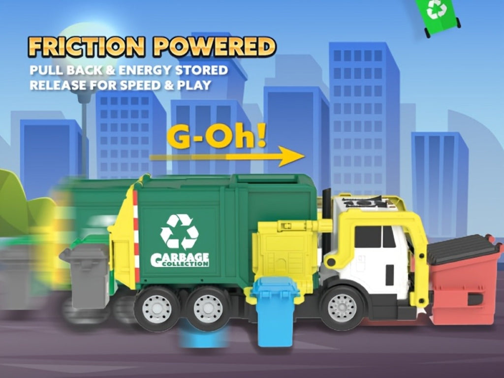 Garbage Truck Toy Set 16-Inch Large Friction-Powered with Lights & Sounds, Color-Coded Trash Bins