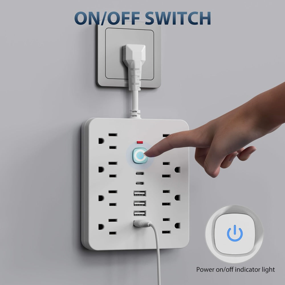 Power Strip with USB Ports, 14-in-1 with Individual Outlet Switches, 8 AC Outlets, 4 USB-A and 2 USB-C Ports