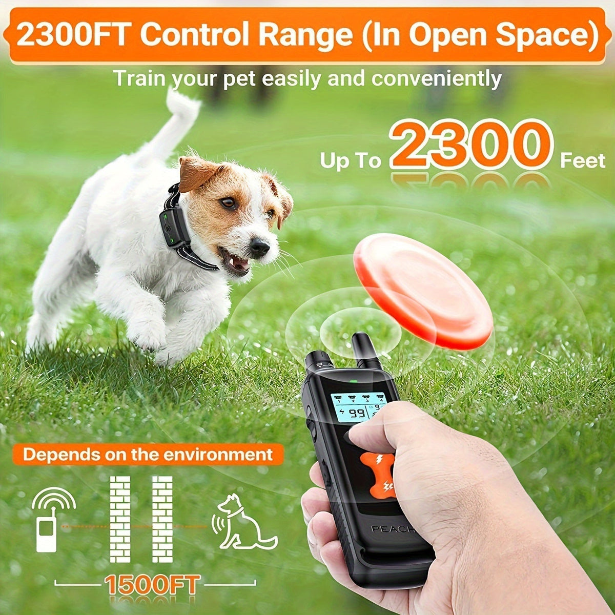 Dog Training Collar X100 Remote Set with 2300-Foot Range, Beep, Vibration, Static Mode and Control Lock