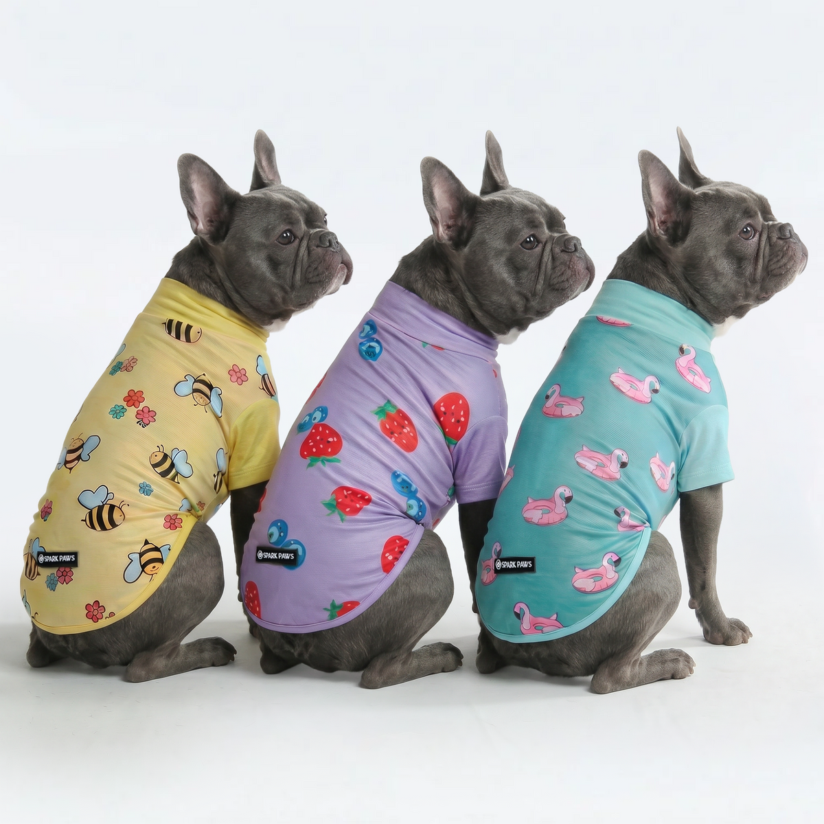 UPF 30 Dog Sun Shirt, Bees Flamingo Berries / L