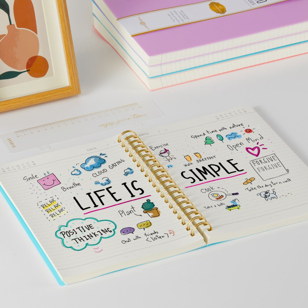 Hardcover Spiral Notebook A5 Lined Journal 300 Pages 100GSM Thick Paper PVC Waterproof Cover College Ruled Note Pad for Women Men Office