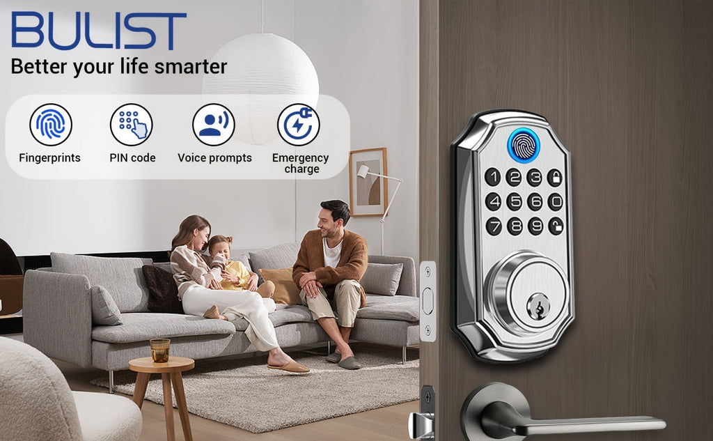 Voice Guided Keypad Deadbolt with Fingerprint, PIN, One-Time Visitor Code & Key, Backlit Keypad, Auto Lock