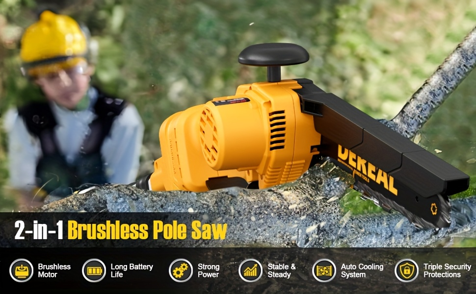 Electric Pole Saw 2-in-1 Cordless with 8" & 6" Chain, 20V 4.0Ah Battery, Adjustable Extendable Tree Pruner for Wood Cutting