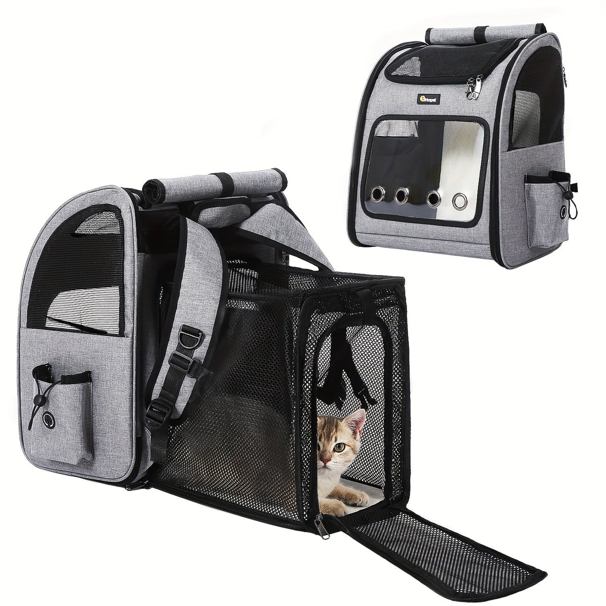 Expandable Pet Carrier Backpack with Mesh Panels, Foldable Frame and Dark Gray or Light Gray Options