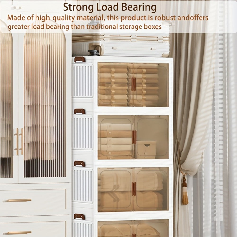 Foldable Storage Cabinet with Door, Multi-Layer Stackable Storage Box for Shoes, Clothes & Books