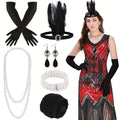 Flapper Dress – with Accessories Set 1920s Sequin Fringe Great Gatsby Costume Women V Neck Beaded Art Deco