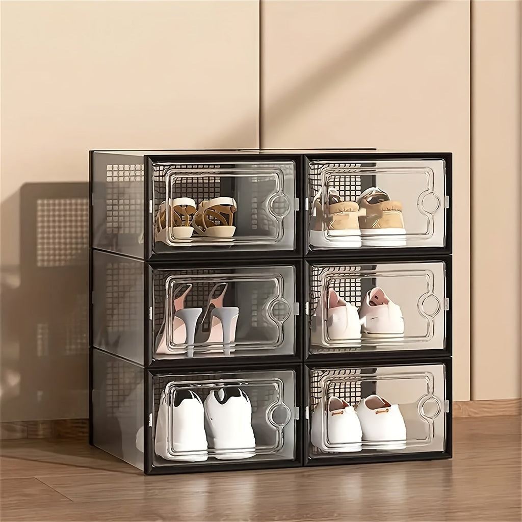 Foldable Clear Stackable Shoe Storage Box with Secure Lid and Stackable Design