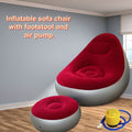 Inflatable Lounge Chair Set with Matching Footstool, Foot Pump and Purple, Red or Brown Options