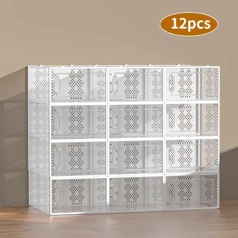 Foldable Plastic Shoe Storage Organizer with Stackable Design and Dustproof Cover