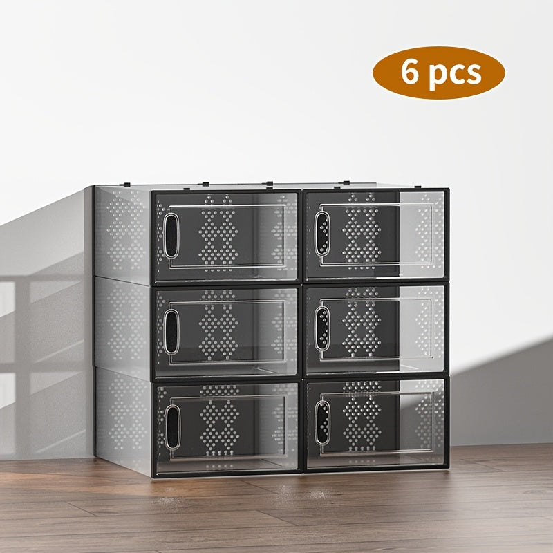 Foldable Plastic Stackable Shoe Storage Box for Entryway and Bedroom
