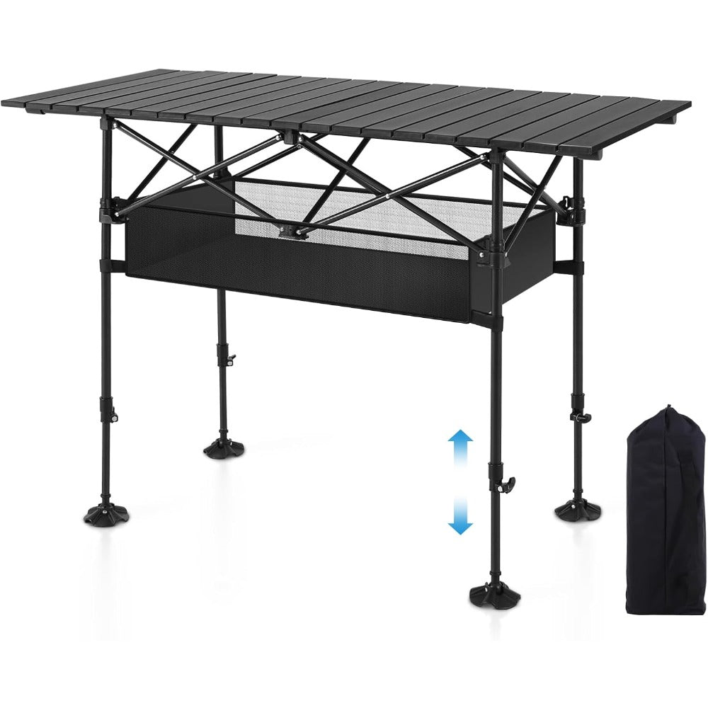 Folding Camping Table with Adjustable Height and Carry Bag for Patio