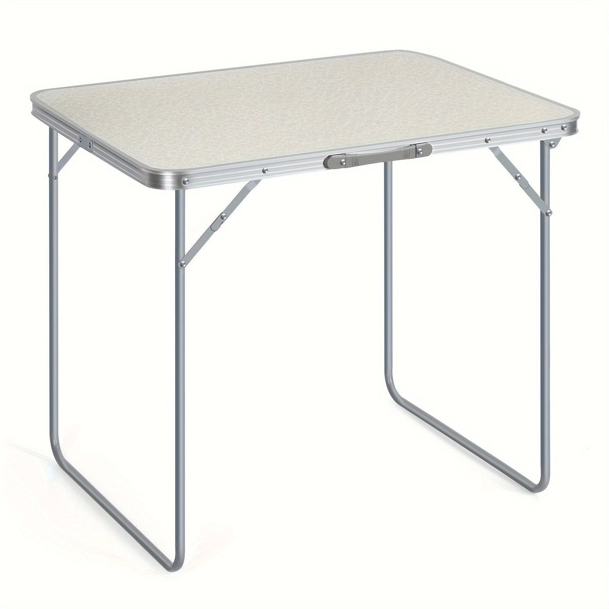 Folding Table by Furn Mivo, White Square Portable Design with Aluminum Edge, Folding Legs and Carry Handle