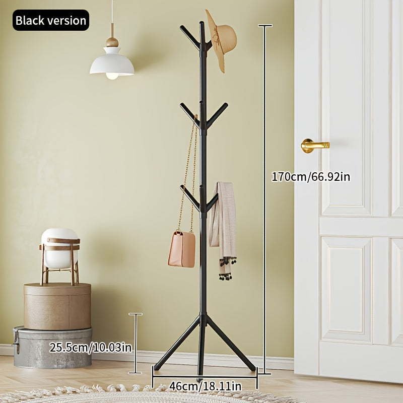 Nine-Hook Freestanding Coat Tree with Triangular Three-Leg Base and Black or White Finish Options