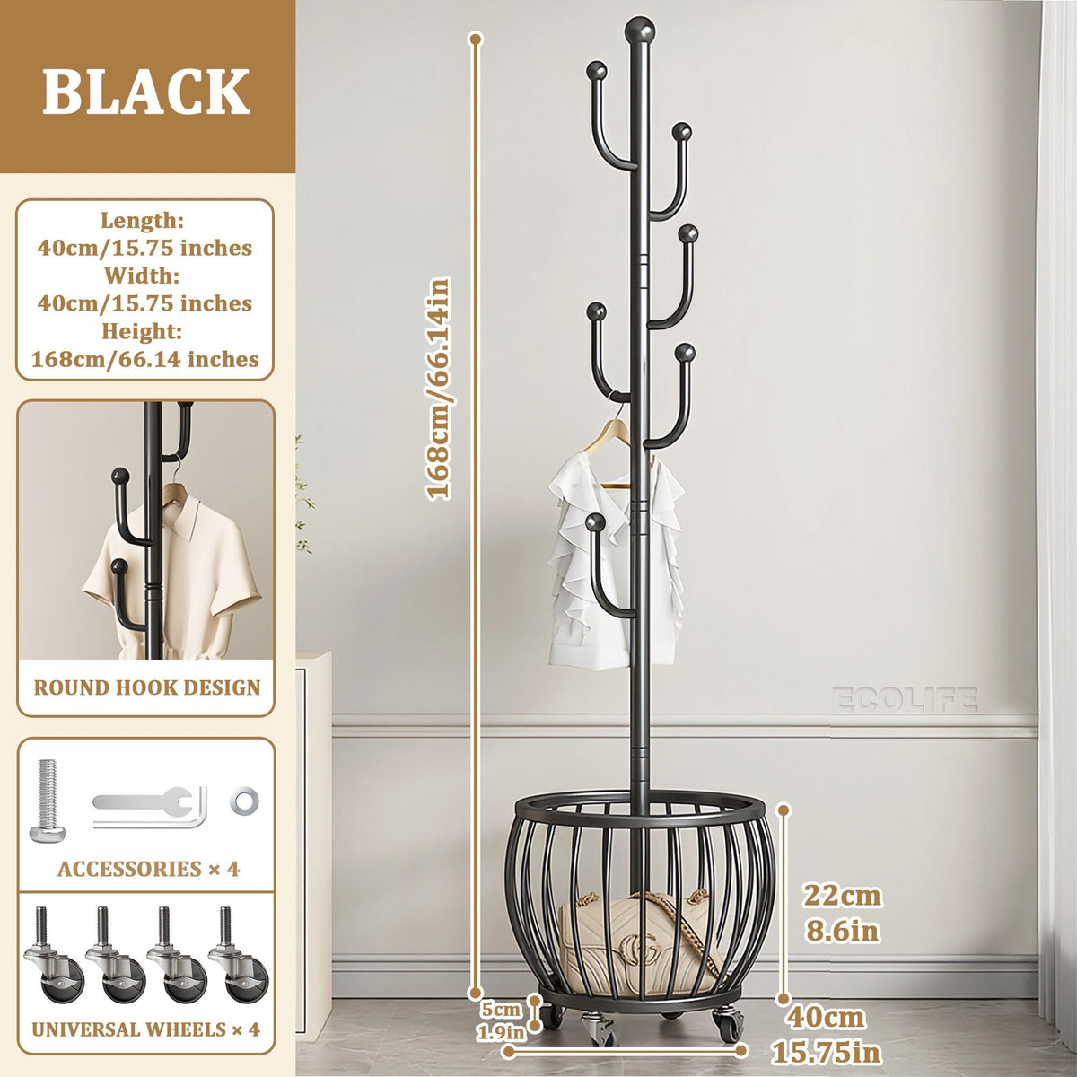 Coat Rack shown in the Black option