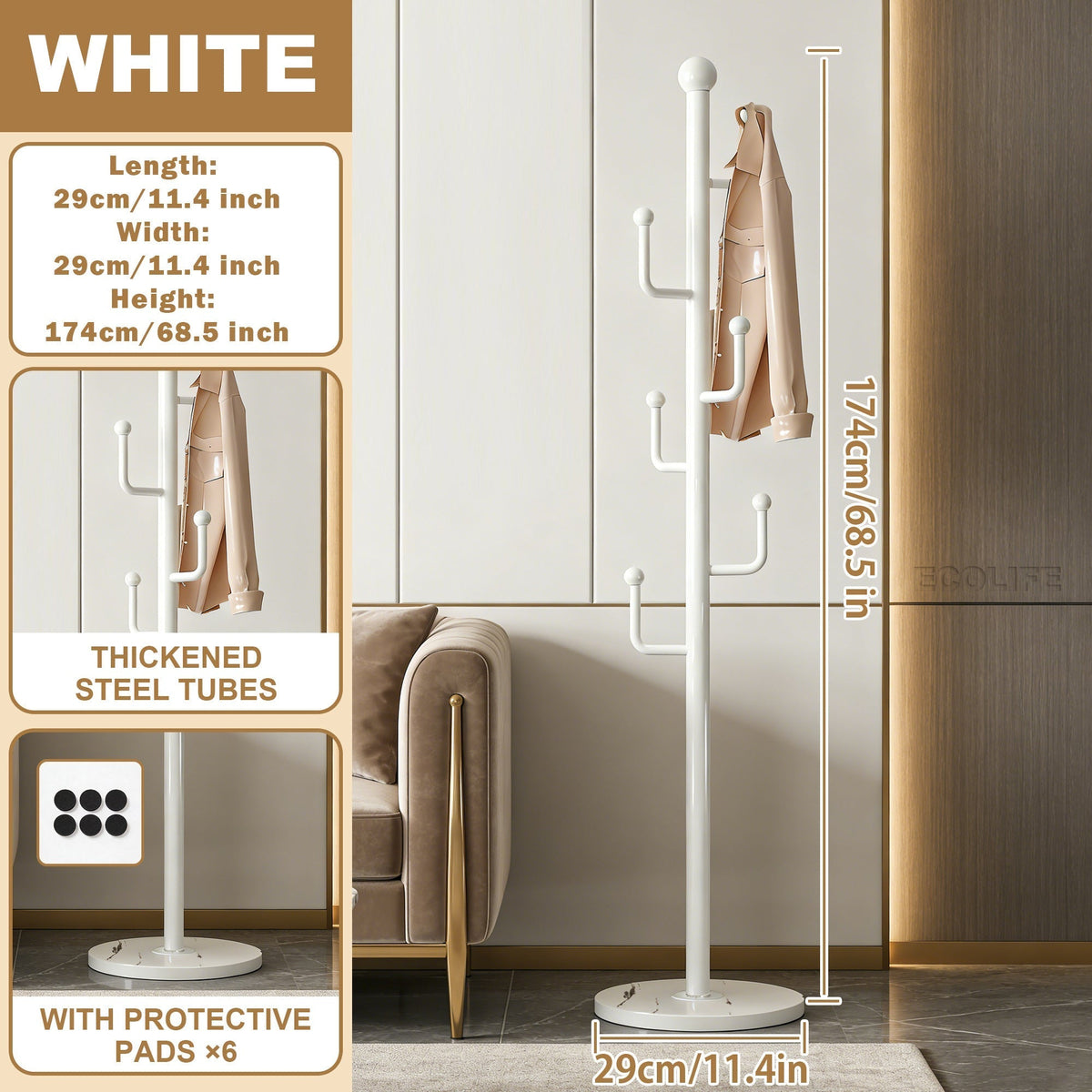 Freestanding Coat Rack with Locking Wheels for Organized Everyday Storage in Entryway detail image - detail view 16