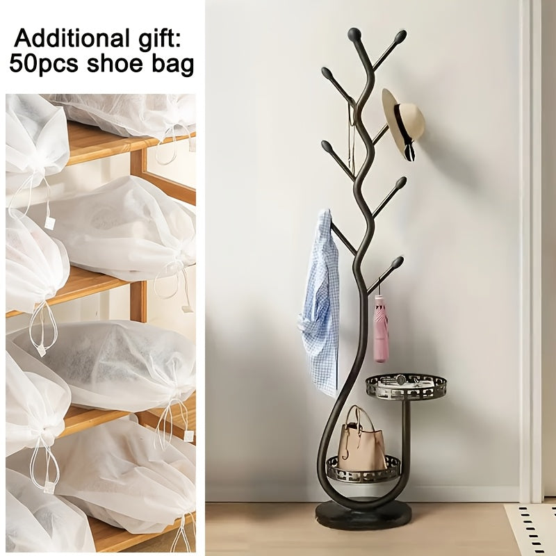 Freestanding Metal Clothes Rack with Rolling Wheels for Entryway