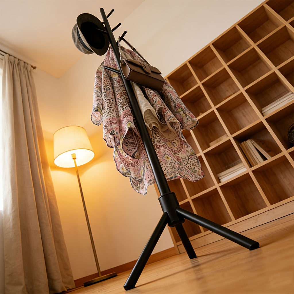 Coat Rack Freestanding Black Metal Tree with Nine Multi-Level Hooks and 170cm Height for Entryway Storage