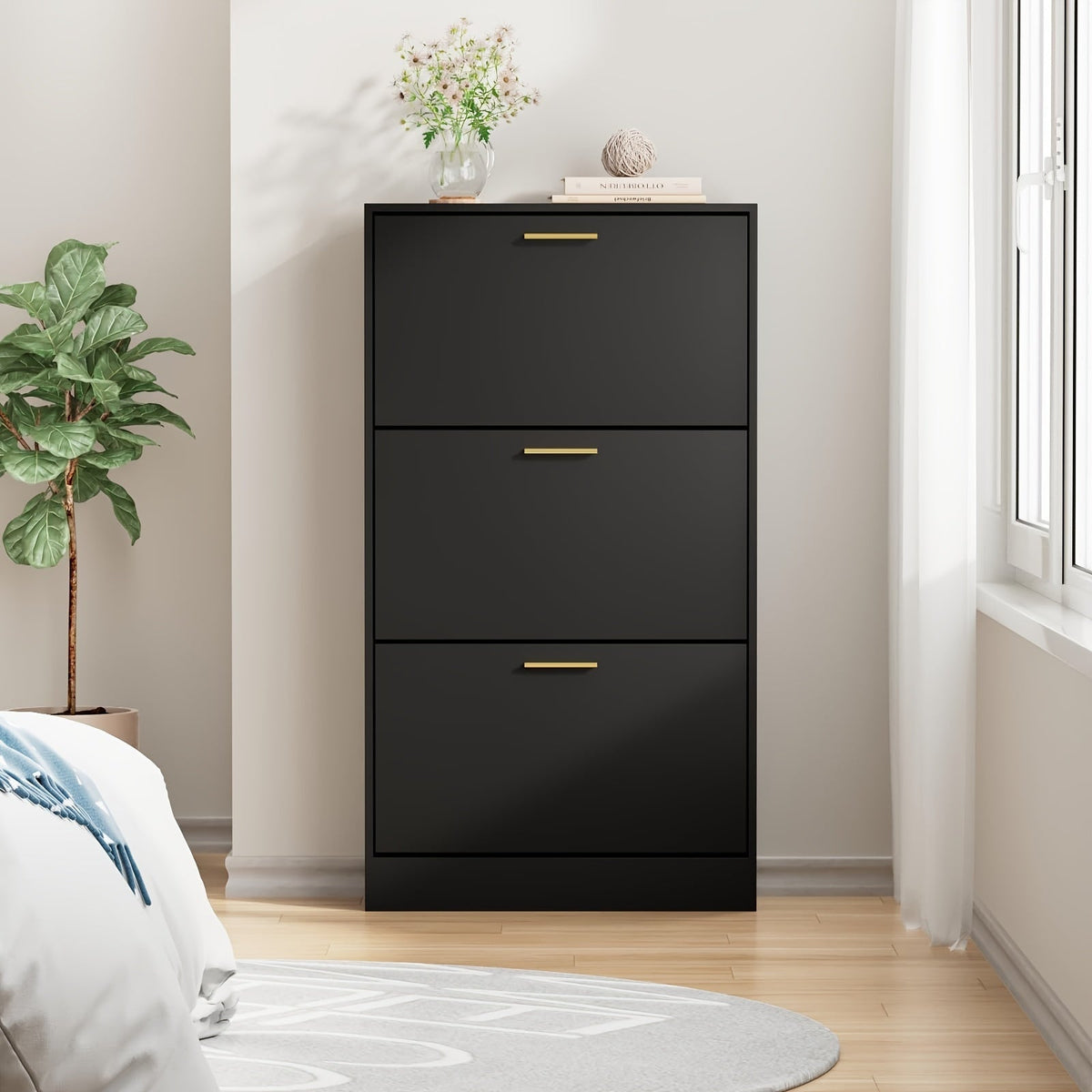 Freestanding Narrow Shoe Cabinet, Entryway Shoe Organizer for Organized Everyday Storage