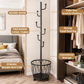 Coat Rack Rolling Metal Stand with Lower Storage Basket, Multi-Level Hooks and Three Color Choices