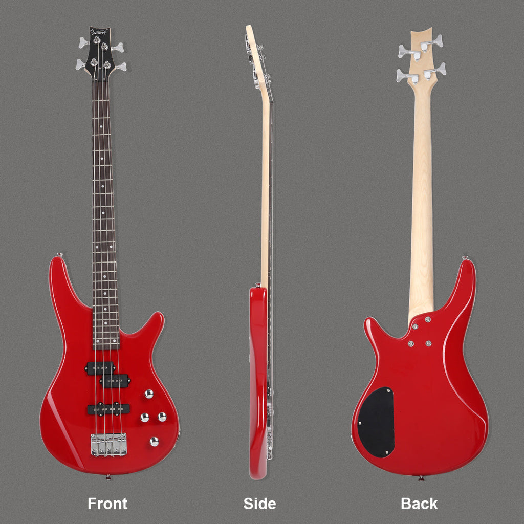 Full Size 4-String Electric Bass Guitar shown in the 【Red】 option