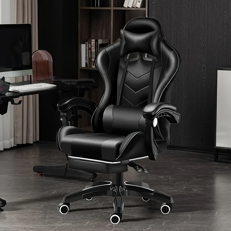 Gaming Chair with Pocket-Spring Memory-Foam Seat, Linkage Armrests, Footrest and Low-Noise Wheels