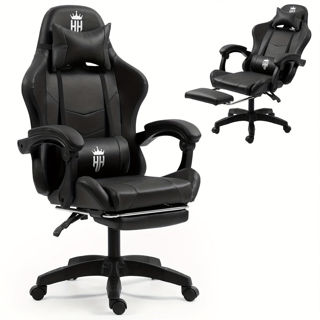 Gaming Chair with Retractable Footrest, Lumbar Cushion, Headrest, 360° Swivel and Five Color Options