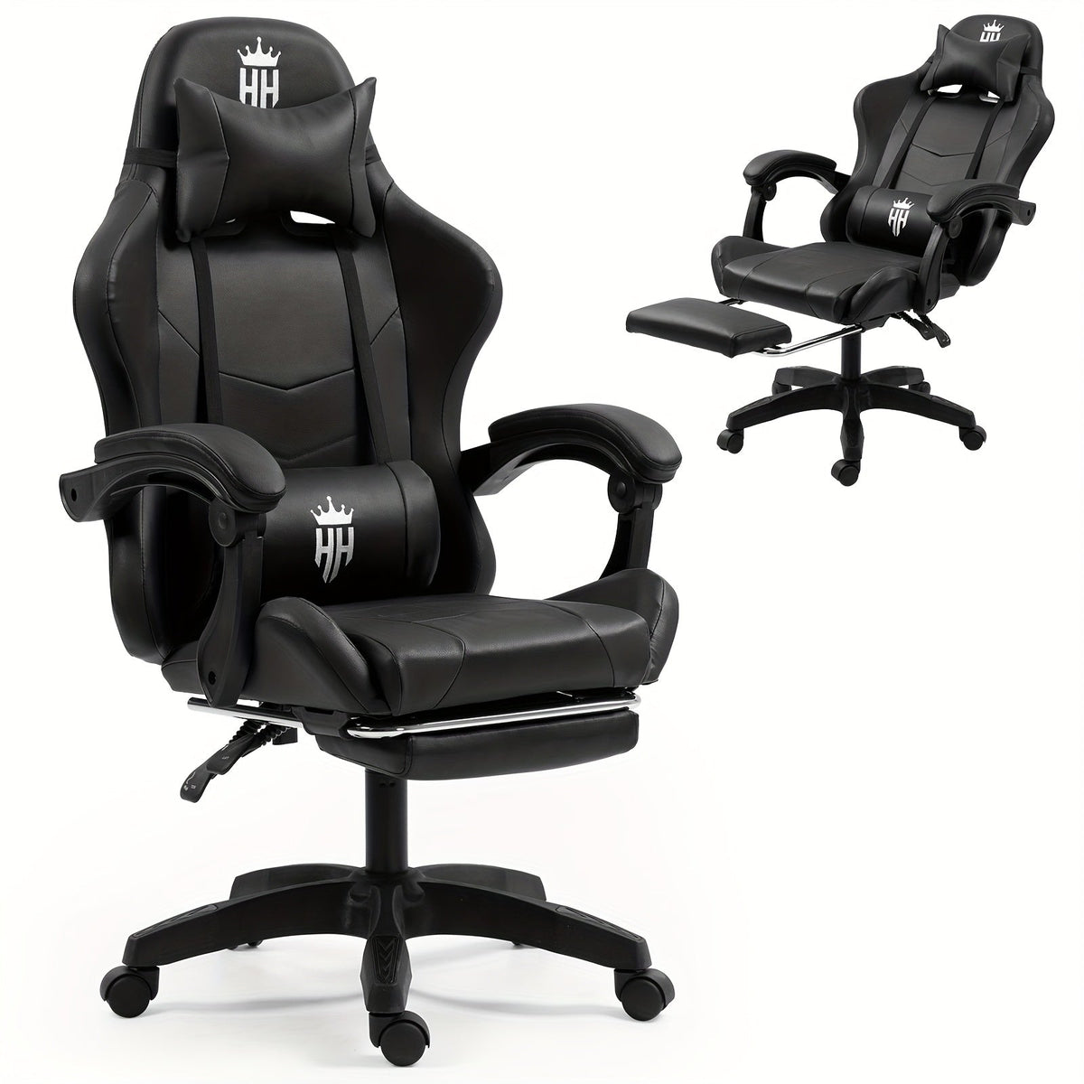 Gaming Chair with Retractable Footrest, Lumbar Cushion, Headrest, 360° Swivel and Five Color Options
