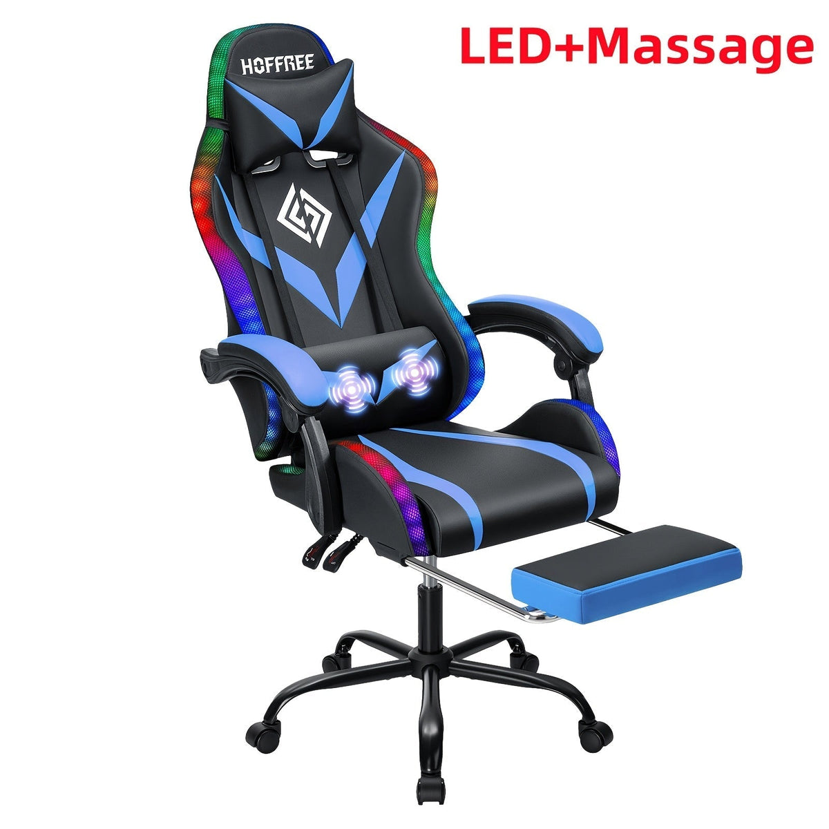 Gaming Chair RGB with 2-Point Lumbar Massage, 90-135° Recline, Footrest and 350lb Rating for Game Rooms