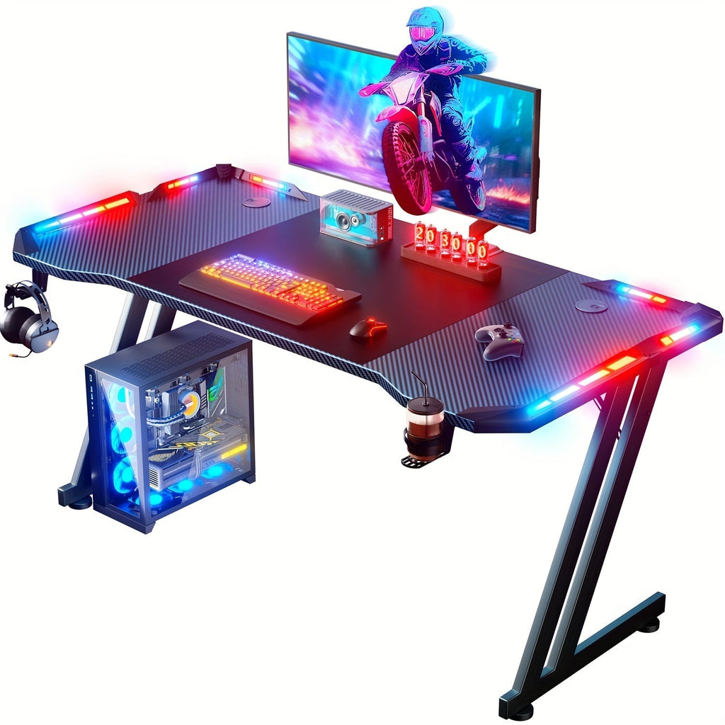 Gaming Desk with LED Lighting for Work, Display, and Everyday Use in Home Office