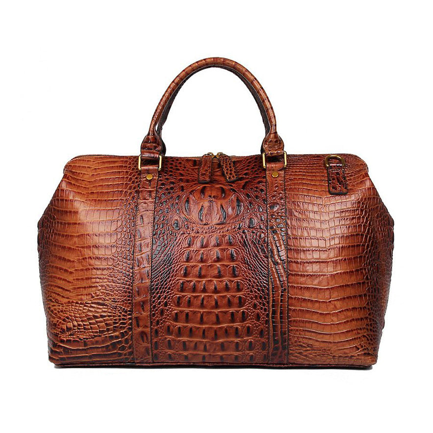 Genuine Leather Travel Bag Croc Embossed Business Duffel 18in
