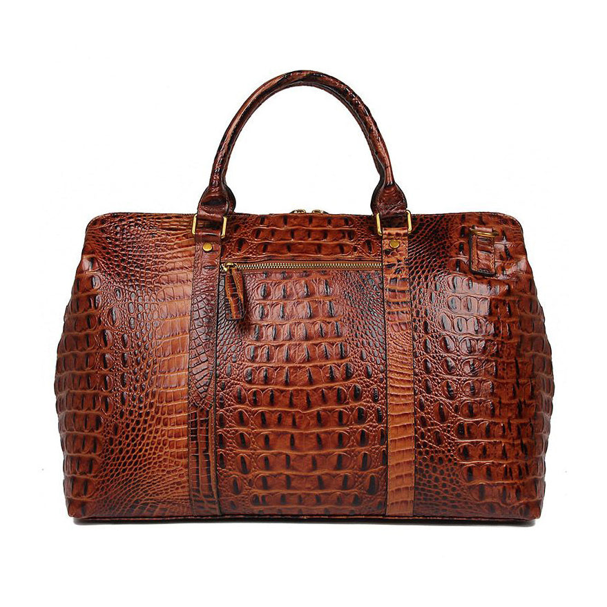 Genuine Leather Travel Bag Croc Embossed Business Duffel 18in