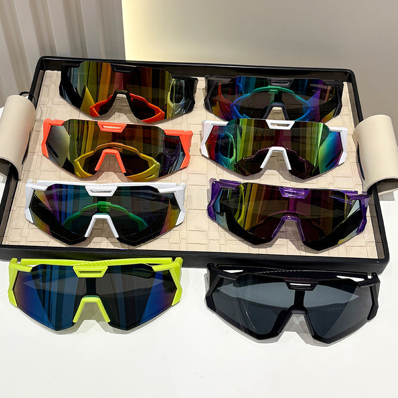 Oversized Shield-Style Fashion Glasses Eight-Pair Mixed-Color Set with Angular Frames and Lenses