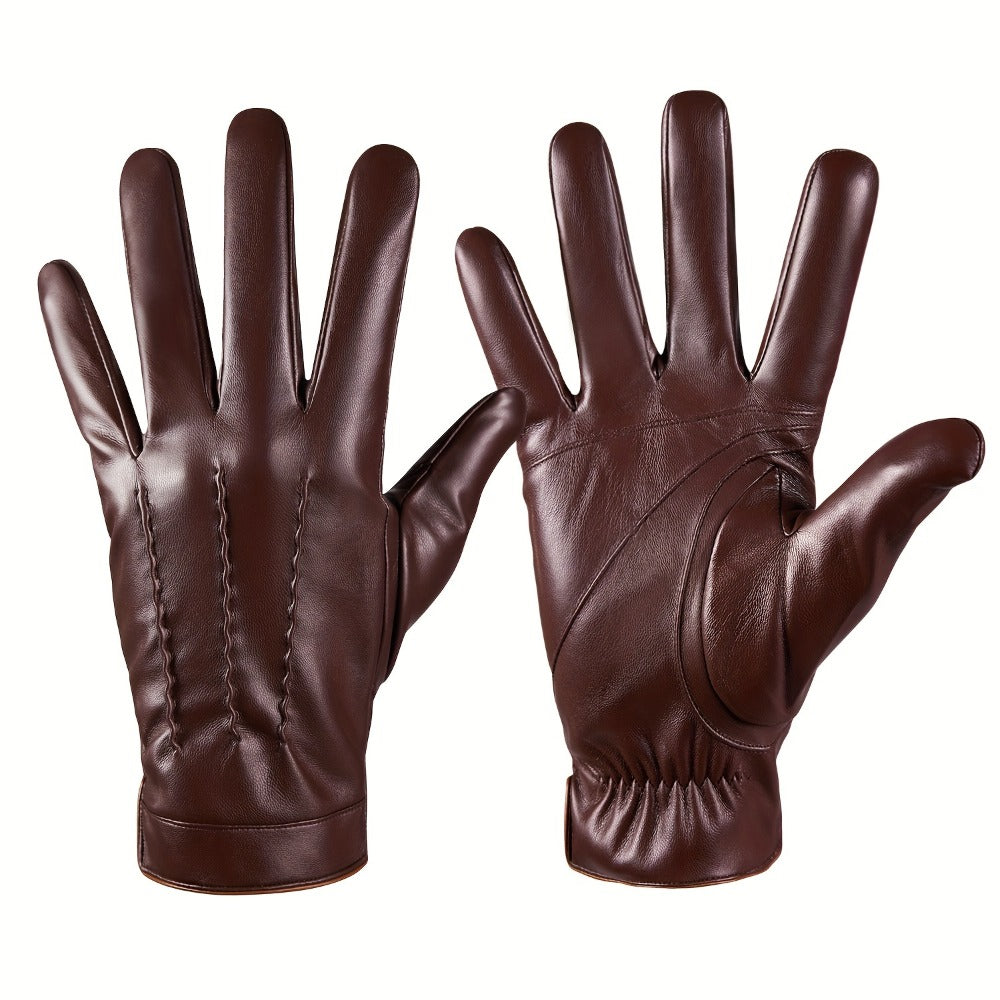 Gloves - Faux Leather Motorcycle Full Finger Warm Riding for Men Women Outdoor - product detail view 8