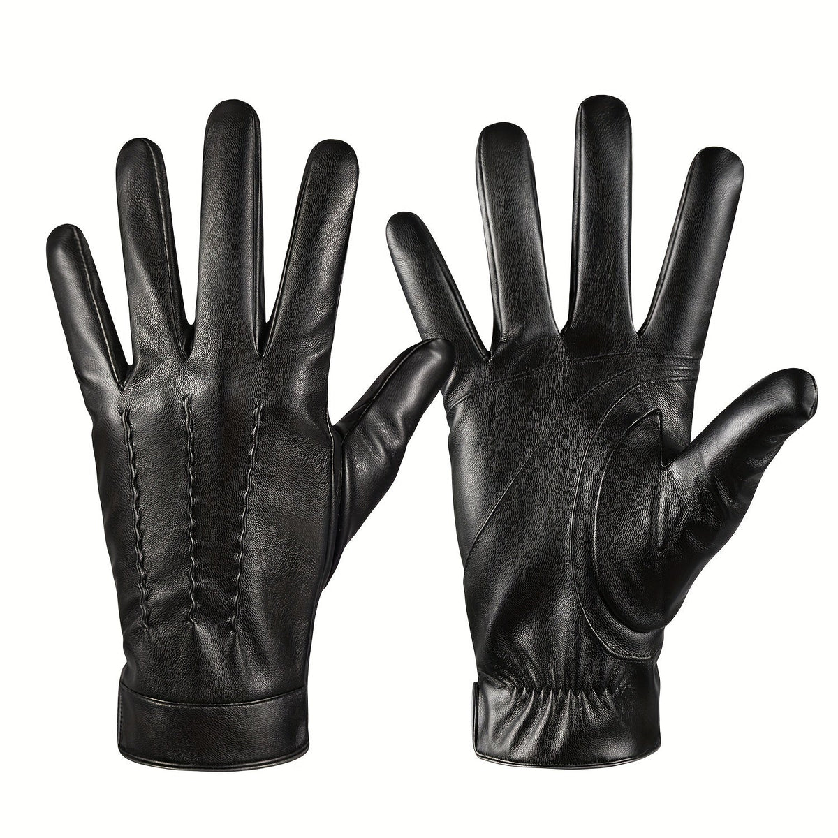 Gloves - Faux Leather Motorcycle Full Finger Warm Riding for Men Women Outdoor - product detail view 12