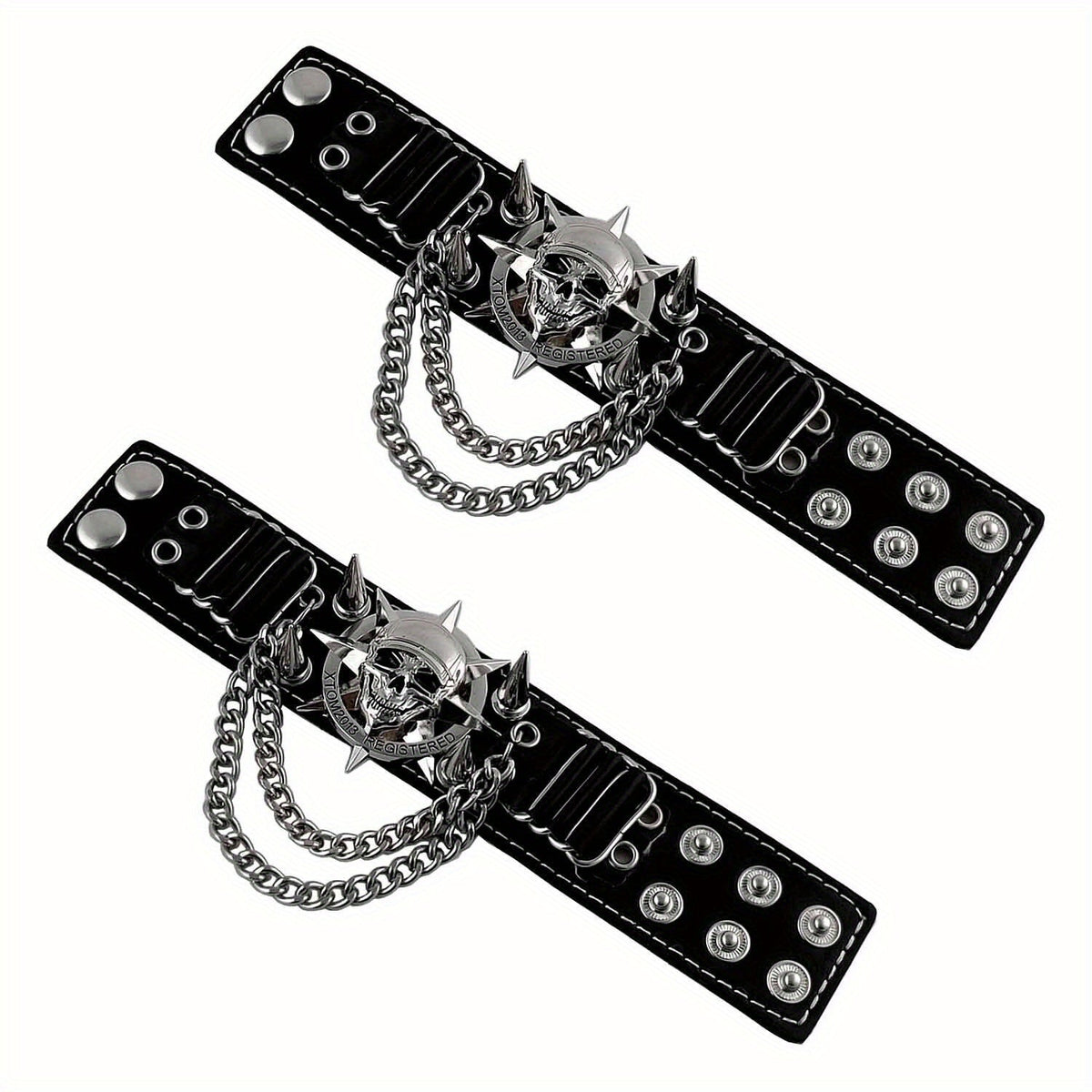 Gloves - Steampunk Leather Fingerless Men Motorcycle Biker with Rivet Chain - product detail view 12