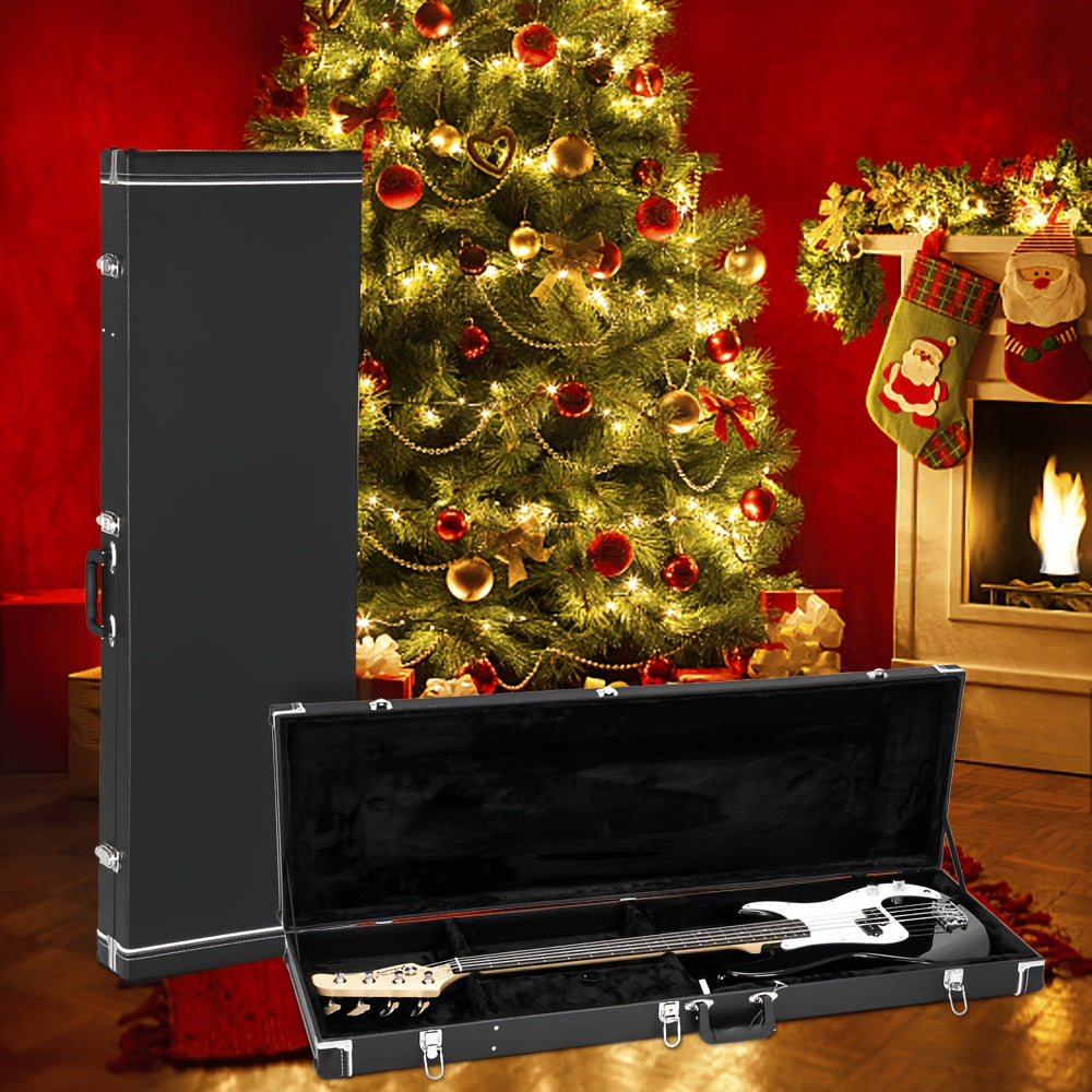 Black Rectangular Hardshell Bass Guitar Case, 47.6 x 15 x 4.3 Inches with Lined Interior and Carry Handle