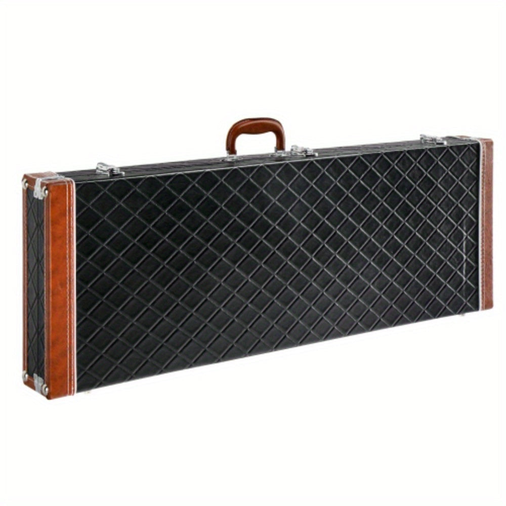 Black and Brown Rectangular Hardshell Electric Guitar Case, 41.34 x 14.17 x 4.53 Inches with Lined Interior