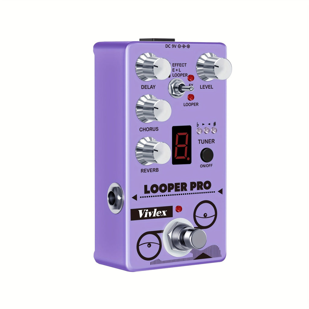 Guitar Effects Pedal Vivlex Looper Pro Multi-Effect Unit with Delay, Reverb, Chorus, Tuner and Loop Controls