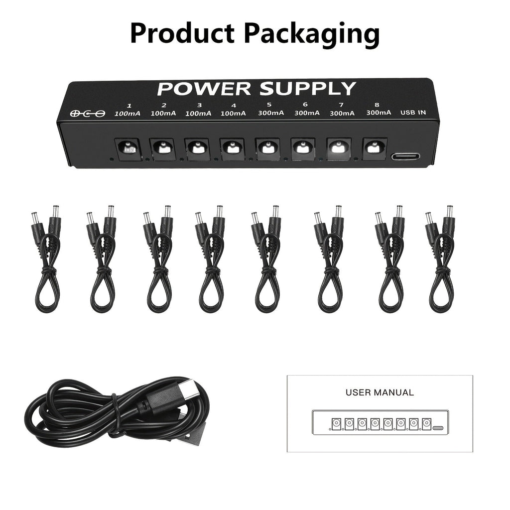 Guitar Pedal Power Supply, Portable, USB-C, USB, Effects for Powering Guitar Effects