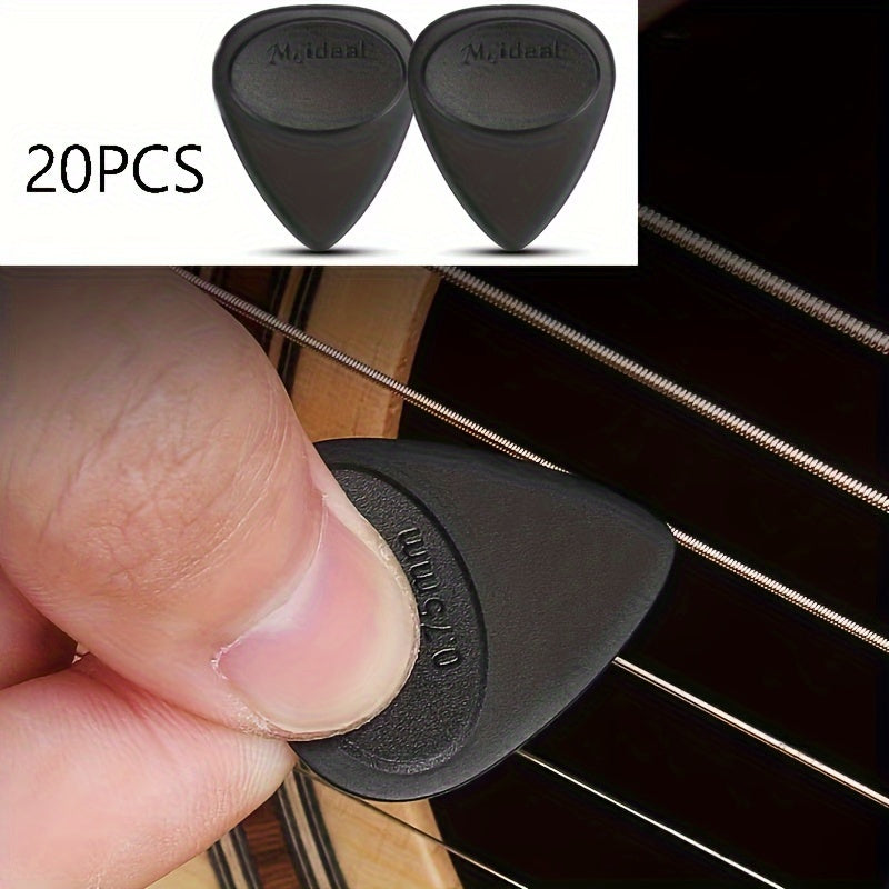 20-Piece Guitar Pick Set with Black 0.7mm Plectrums, Rounded Triangle Shape and Raised Textured Grip