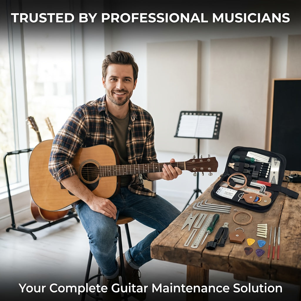 31-Piece Guitar Repair Tool Kit with String Winder, Gauges, Files, Wrenches and Zip Case Set