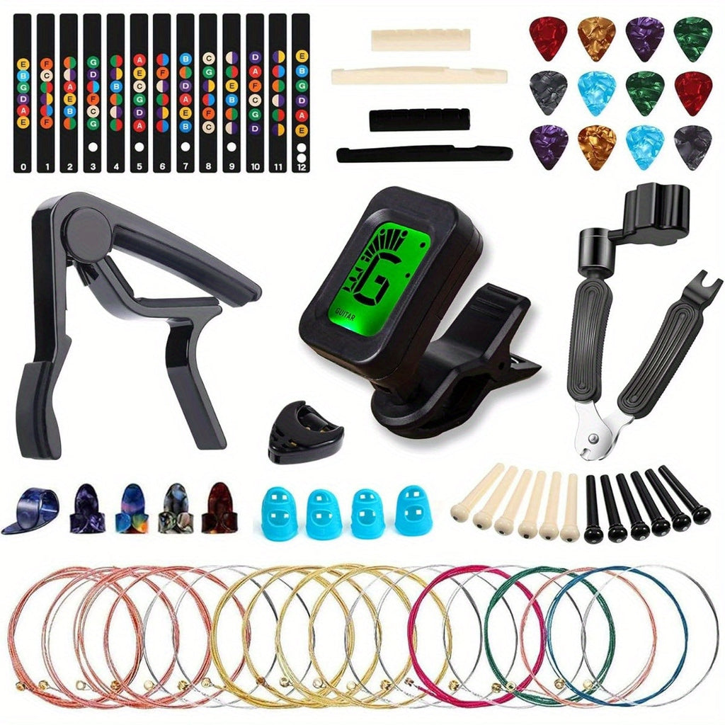 Guitar Replacement Part 60-Piece Acoustic Accessory Kit with Strings, Tuner and Repair Tools