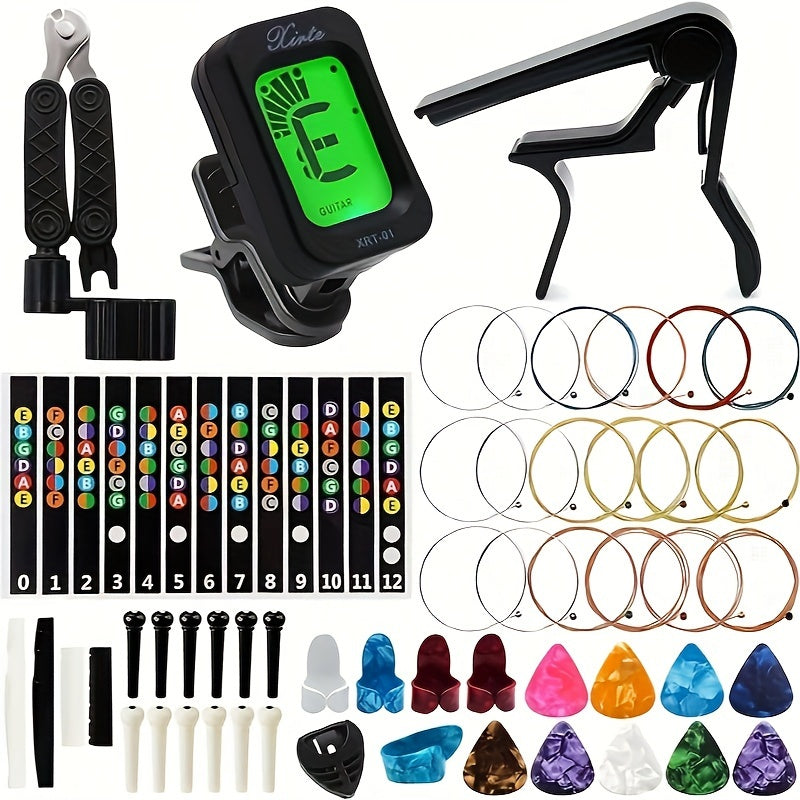 Guitar Replacement Part 53-Piece Acoustic String and Accessory Set with Three String Sets for Guitar Service