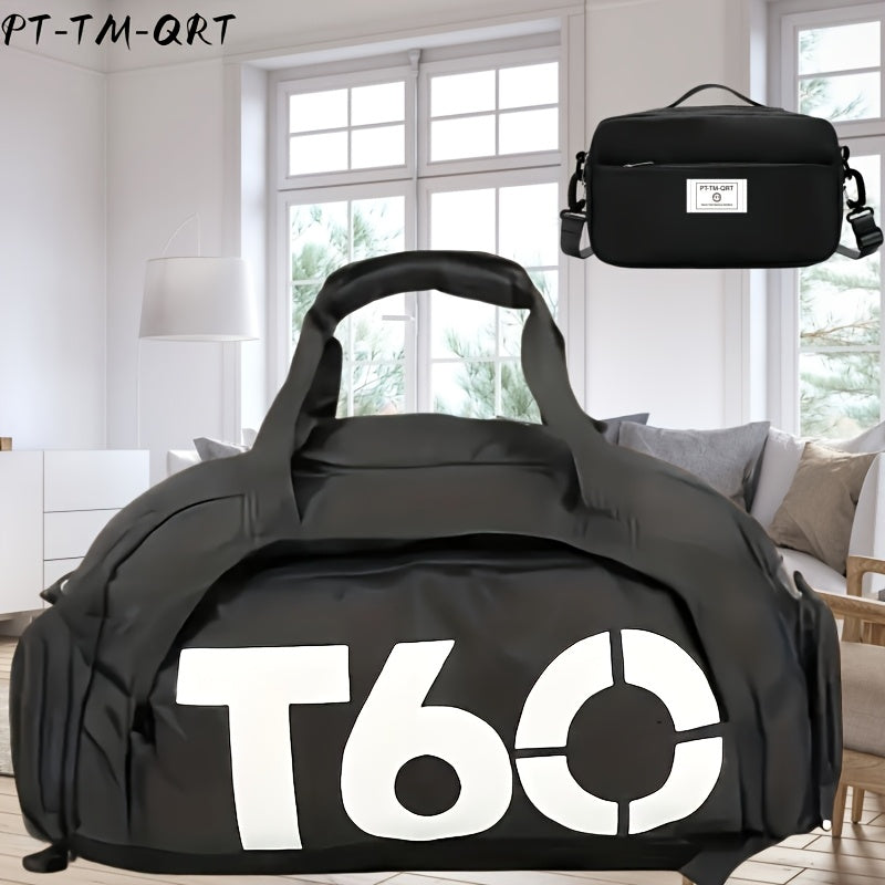 Gym Duffel Bag 2-Piece Nylon Set with Matching Crossbody Pouch in Black-White or Blue for Travel