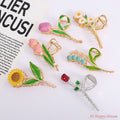 Hair Accessories Six-Piece Gold-Tone Metal Floral Hair Claw Clip Set with Tulip and Leaf Designs