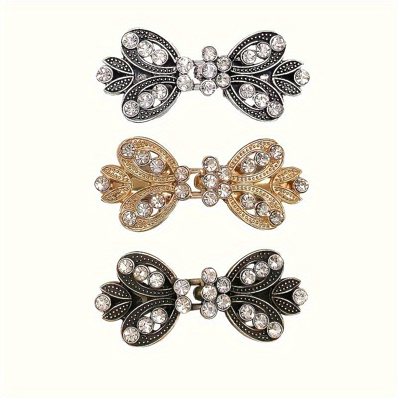 Hair Clips for Women – Sweater Clips 3pcs Rhinestone Vortex – Elegant Cardigan Shawl Cloak Clip Set, Vintage