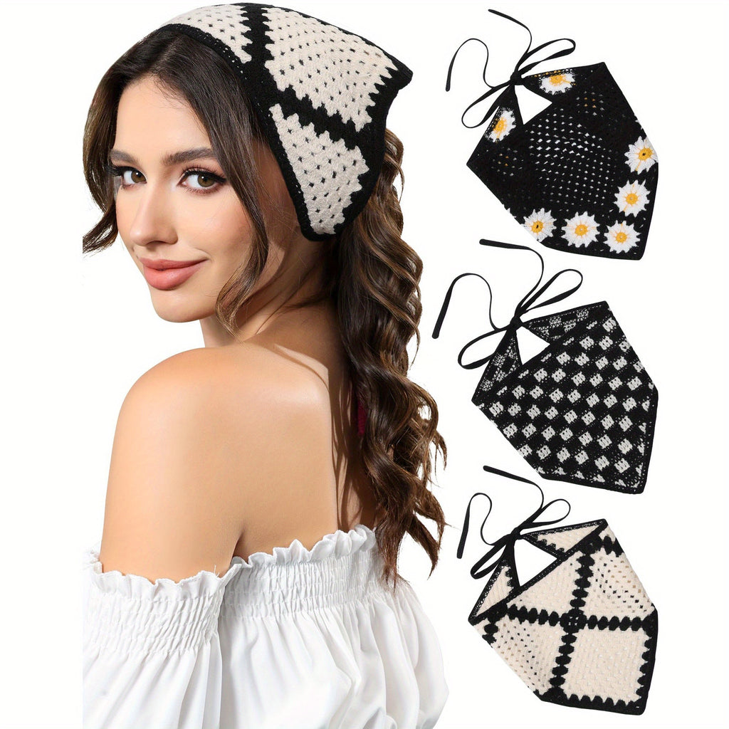 Hair Scarves & Headbands – Boho Triangle Headscarf Set 3 Pieces Woven Hair Scarf Headband for Women Bohemian