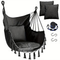 Macrame Hammock Chair with Two Cushions, Hanging Straps and Hooks in Three Colors for Home or Patio