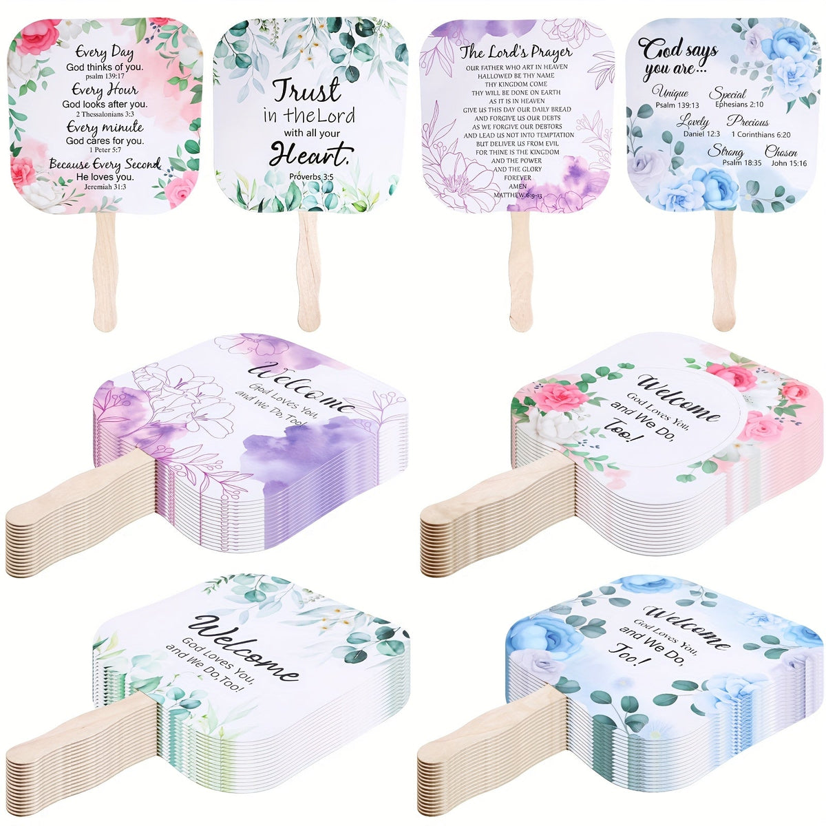 Hand Fans - Christian Bulk Set 60 Pcs Religious Paper Handheld with Lord's Prayer - product detail view 7