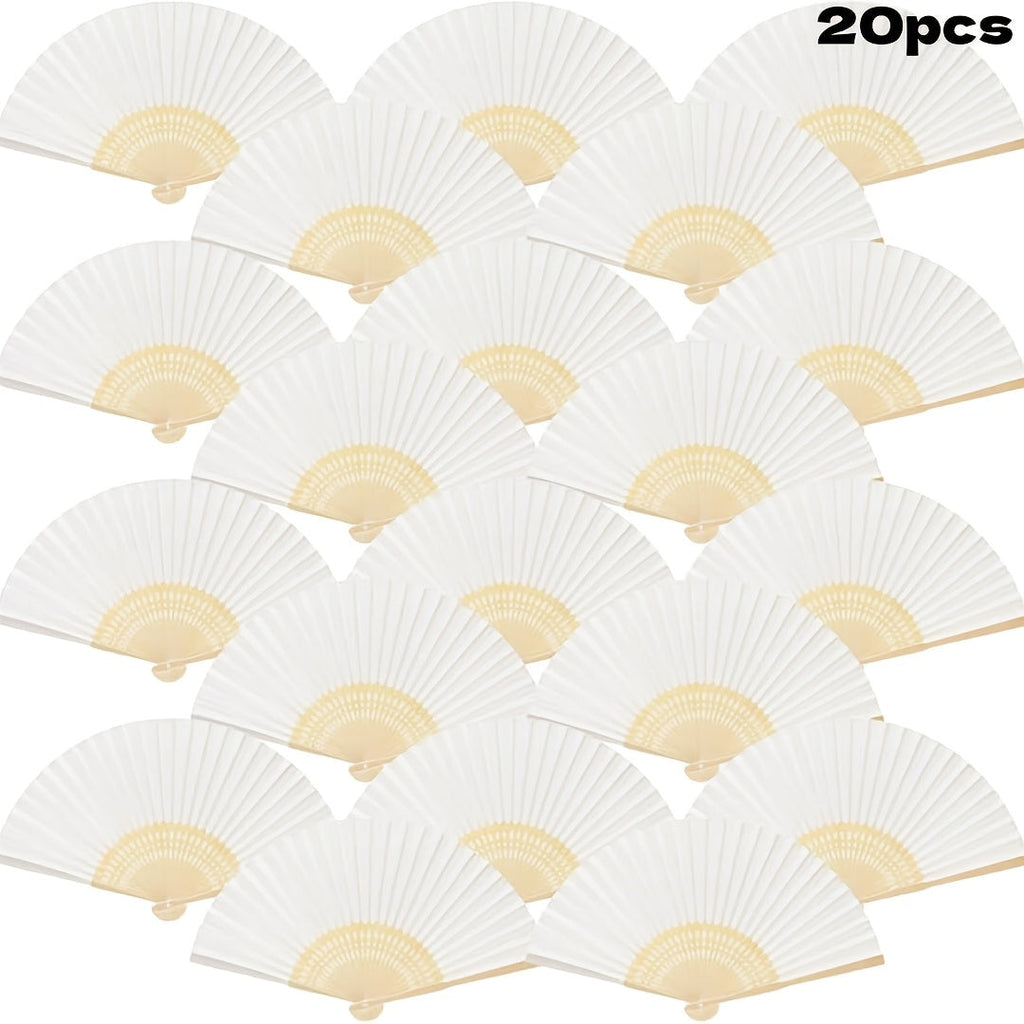 Hand Fans - Paper Folding Bulk White Handheld Bamboo Handle 20/50/65 Pack for Wedding - product detail view 14